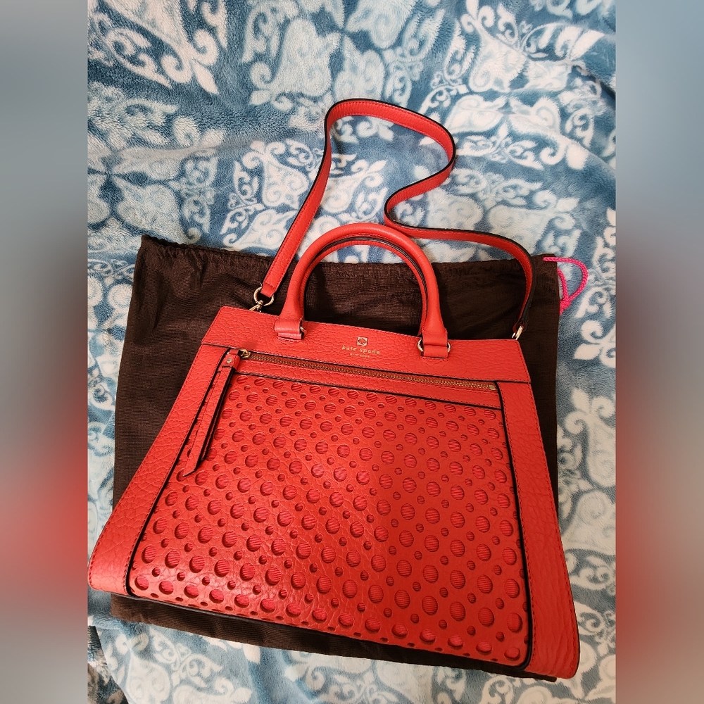 KATE SPADE ROMY PERRI LANE BUBBLES EMPIRE RED LEATHER SATCHEL